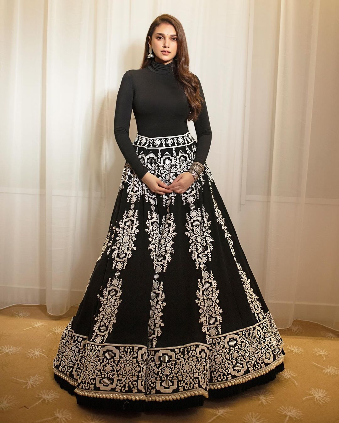 North Indian Actress Aditi Rao Hydari In Black Long Gown